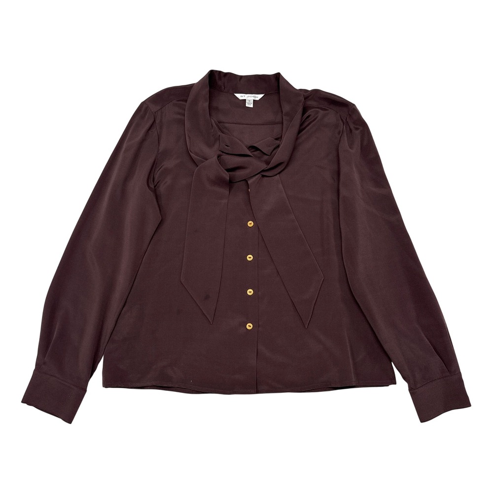 St John Silk Blouse Top Womens Size 12 Brown Quiet Luxury Mature Old Money